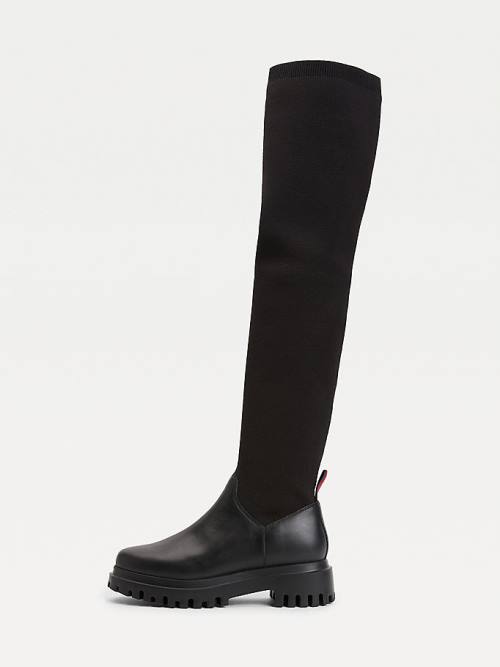 Kozaki Tommy Hilfiger Over-Knee Korki Pull-On Damskie Czarne | TH659QUF