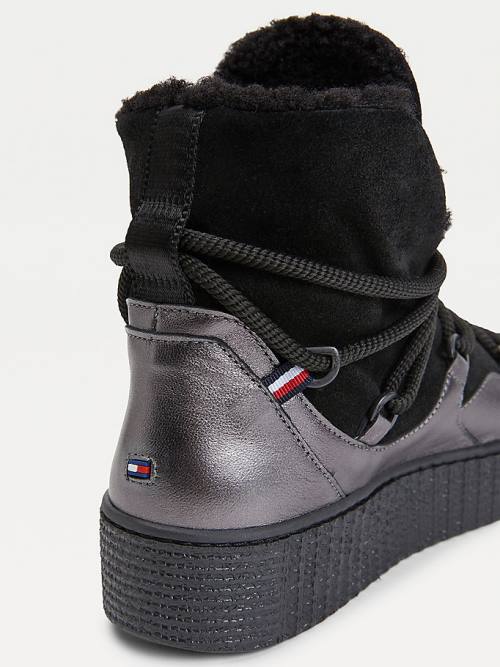 Kozaki Tommy Hilfiger Warm Podszewką Koronkowe-Up Snow Damskie Czarne | TH430OEL