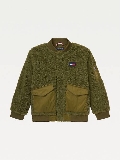 Kurtki Tommy Hilfiger Adaptive Mixed Teddy Bomber Chłopięce Zielone | TH249TKC