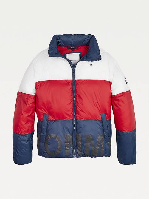 Kurtki Tommy Hilfiger Colour-Blocked Down Puffer Dziewczynka Niebieskie | TH140IUO