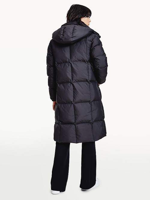 Kurtki Tommy Hilfiger Contrast Panel Long Down Coat Damskie Czarne | TH159MRQ