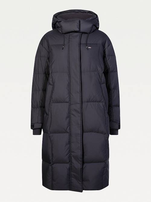 Kurtki Tommy Hilfiger Contrast Panel Long Down Coat Damskie Czarne | TH159MRQ