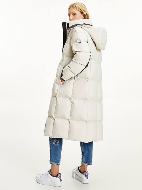 Kurtki Tommy Hilfiger Contrast Panel Long Down Coat Damskie Beżowe | TH634ZKW