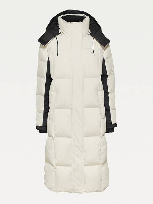 Kurtki Tommy Hilfiger Contrast Panel Long Down Coat Damskie Beżowe | TH634ZKW