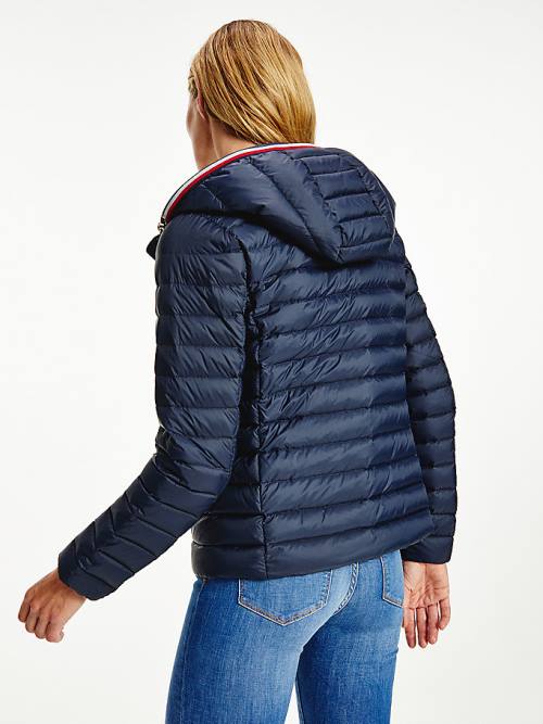 Kurtki Tommy Hilfiger Down-Filled Zakapturzony Zip-Thru Damskie Niebieskie | TH726SNV