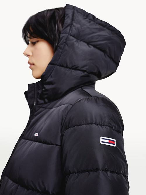 Kurtki Tommy Hilfiger Essential Recycled Zakapturzony Down Puffer Damskie Czarne | TH529NUY