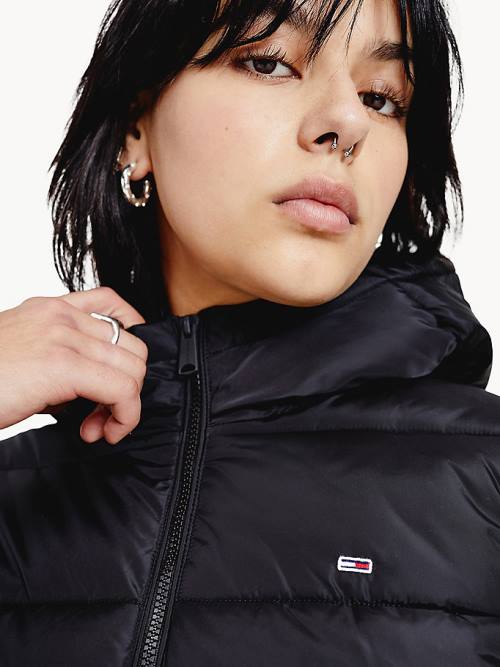 Kurtki Tommy Hilfiger Essential Recycled Zakapturzony Down Puffer Damskie Czarne | TH529NUY