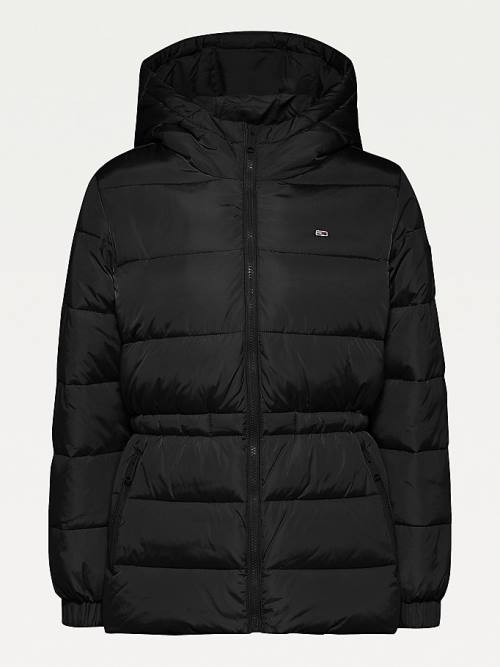 Kurtki Tommy Hilfiger Essential Recycled Zakapturzony Down Puffer Damskie Czarne | TH529NUY