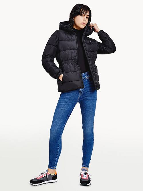 Kurtki Tommy Hilfiger Essential Recycled Zakapturzony Down Puffer Damskie Czarne | TH529NUY