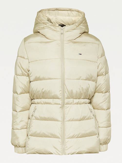 Kurtki Tommy Hilfiger Essential Recycled Zakapturzony Down Puffer Damskie Beżowe | TH869FLZ