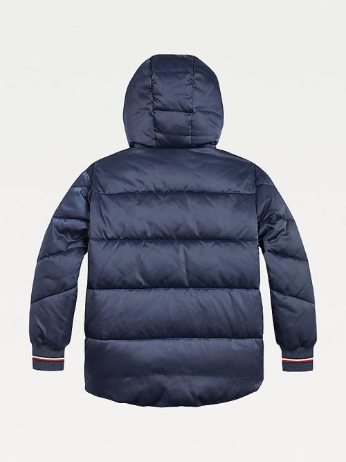 Kurtki Tommy Hilfiger Essential Satin Puffer Dziewczynka Niebieskie | TH574RDJ