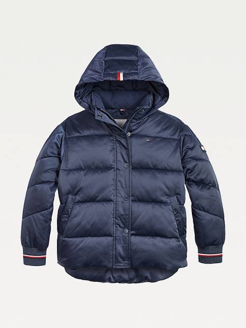 Kurtki Tommy Hilfiger Essential Satin Puffer Dziewczynka Niebieskie | TH574RDJ