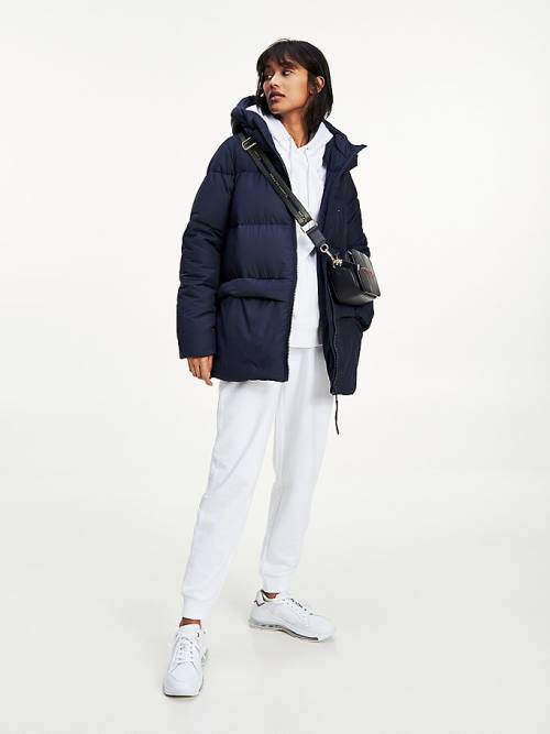 Kurtki Tommy Hilfiger Essential TH Protect Padded Logo Coat Damskie Niebieskie | TH124ETO