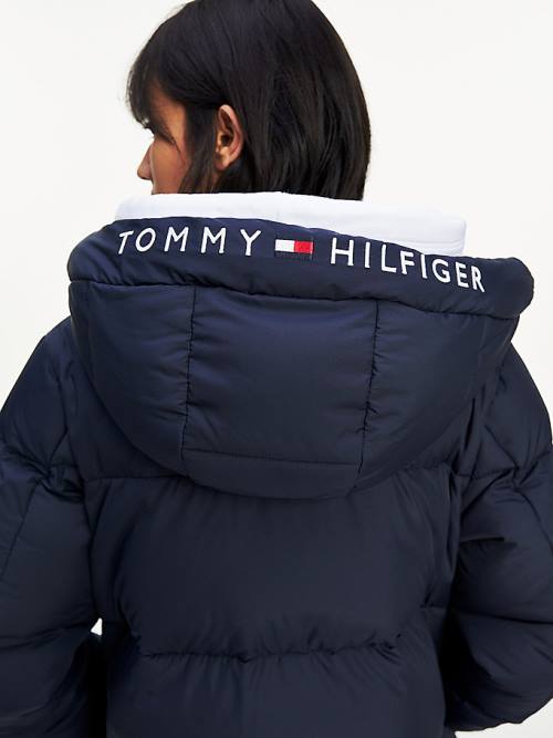 Kurtki Tommy Hilfiger Essential TH Protect Padded Logo Coat Damskie Niebieskie | TH124ETO