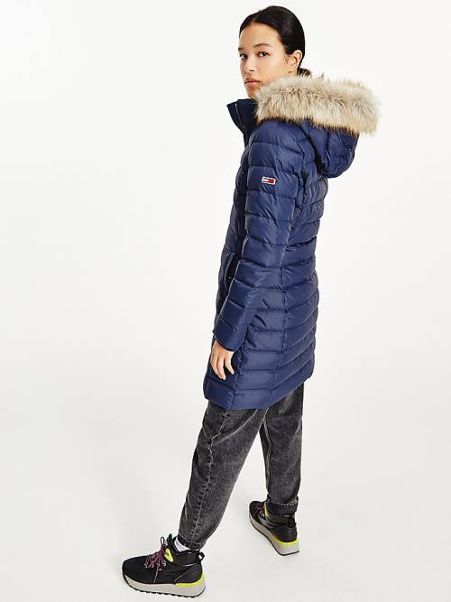 Kurtki Tommy Hilfiger Essential Zakapturzony Down Coat Damskie Niebieskie | TH485REH