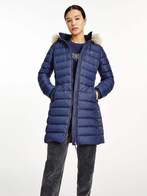 Kurtki Tommy Hilfiger Essential Zakapturzony Down Coat Damskie Niebieskie | TH485REH