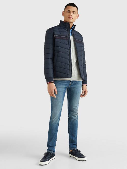 Kurtki Tommy Hilfiger Stand-Up Collar Tape Puffer Męskie Niebieskie | TH638ISK