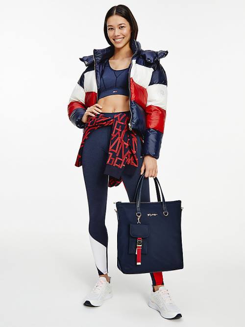 Kurtki Tommy Hilfiger TH Protect Colour-Blocked Down Puffer Damskie Niebieskie | TH425MFH