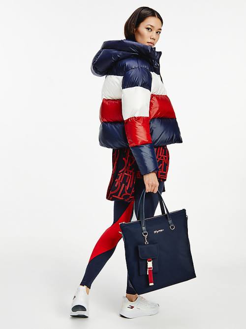 Kurtki Tommy Hilfiger TH Protect Colour-Blocked Down Puffer Damskie Niebieskie | TH425MFH