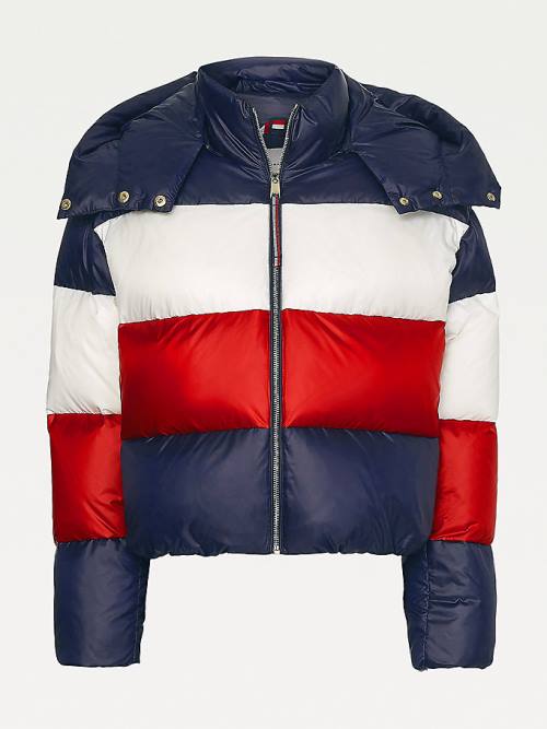 Kurtki Tommy Hilfiger TH Protect Colour-Blocked Down Puffer Damskie Niebieskie | TH425MFH