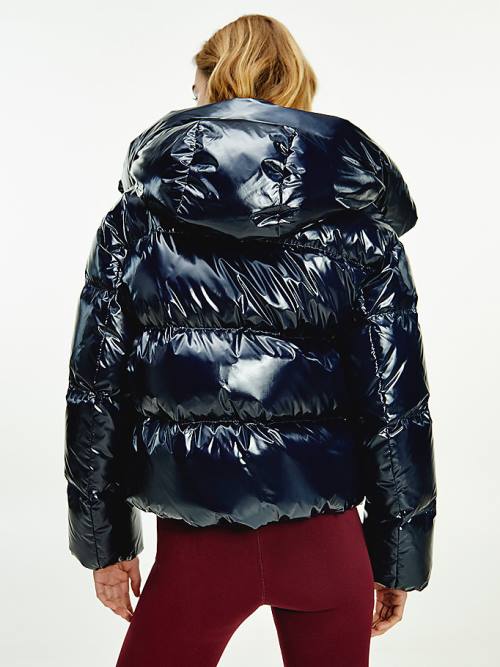 Kurtki Tommy Hilfiger TH Protect Glossy Down-Filled Puffer Damskie Niebieskie | TH085EVP