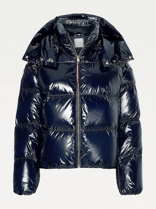 Kurtki Tommy Hilfiger TH Protect Glossy Down-Filled Puffer Damskie Niebieskie | TH085EVP