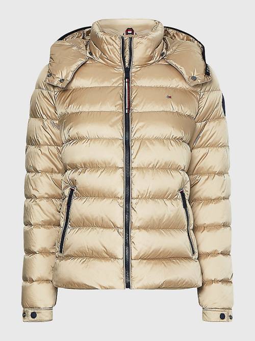 Kurtki Tommy Hilfiger TH Protect High-Shine Down Puffer Damskie Beżowe | TH940BRS