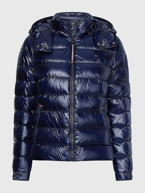 Kurtki Tommy Hilfiger TH Protect High-Shine Down Puffer Damskie Niebieskie | TH947AMN