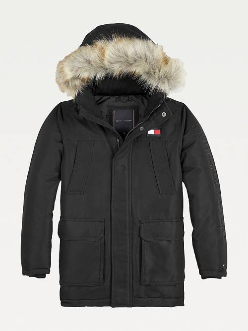 Kurtki Tommy Hilfiger TH Tech Faux Fur Trim Parka Chłopięce Czarne | TH359URF