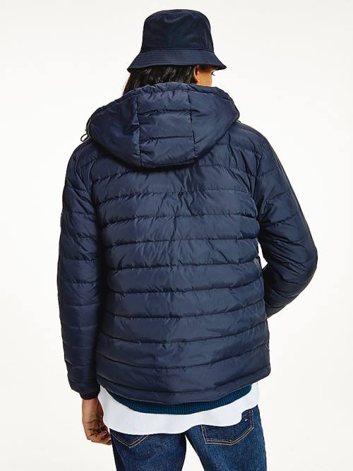 Kurtki Tommy Hilfiger Zakapturzony Tape Puffer Męskie Niebieskie | TH043TYG