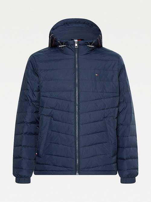 Kurtki Tommy Hilfiger Zakapturzony Tape Puffer Męskie Niebieskie | TH043TYG