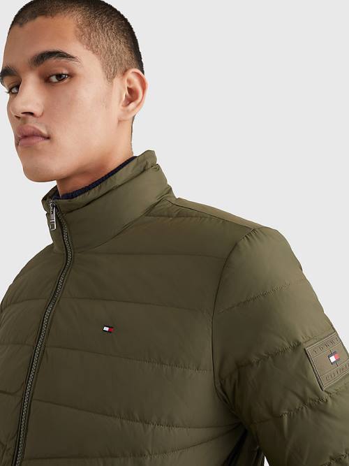 Kurtki Tommy Hilfiger Zakapturzony Tape Puffer Męskie Khaki | TH094UJK