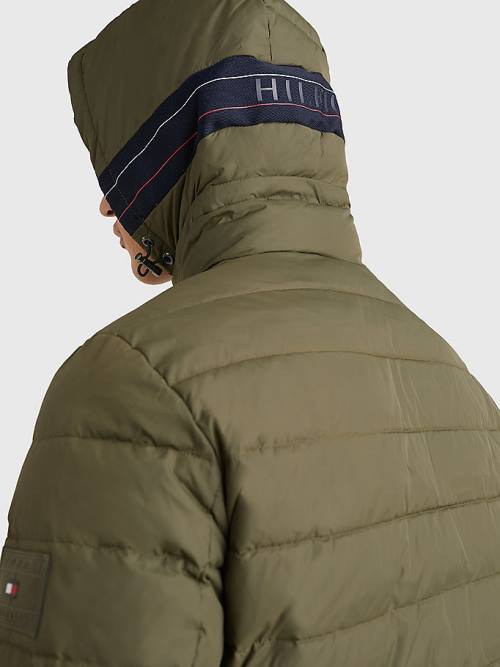 Kurtki Tommy Hilfiger Zakapturzony Tape Puffer Męskie Khaki | TH094UJK