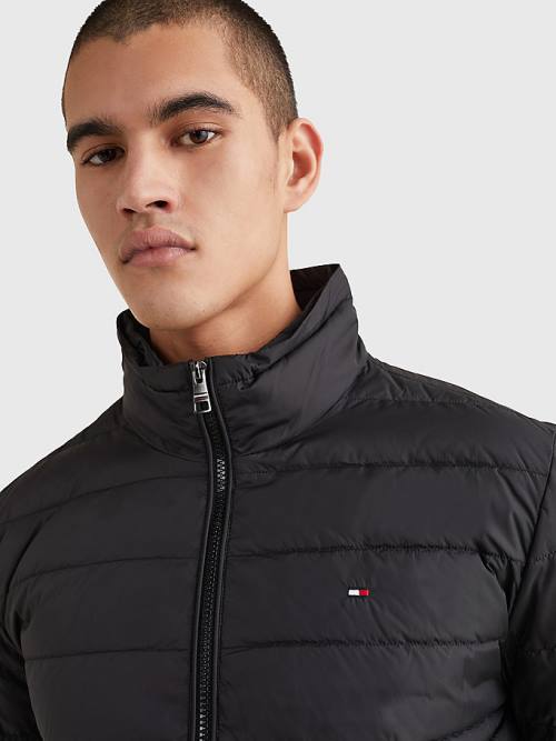 Kurtki Tommy Hilfiger Zakapturzony Tape Puffer Męskie Czarne | TH123LMN