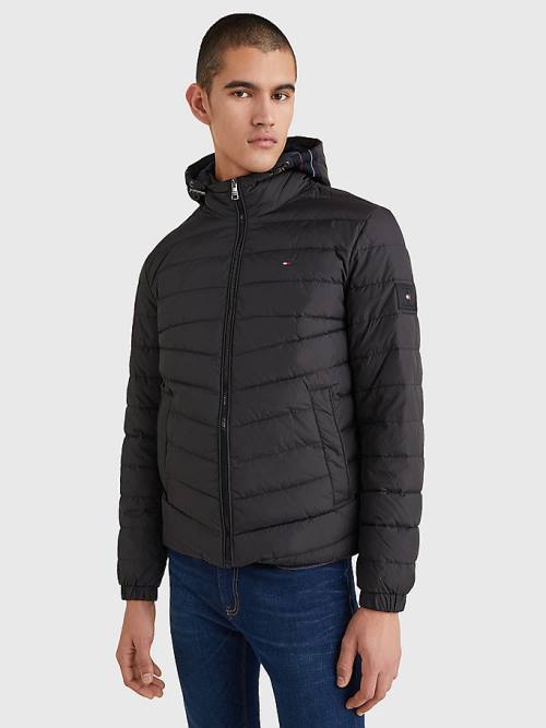 Kurtki Tommy Hilfiger Zakapturzony Tape Puffer Męskie Czarne | TH123LMN