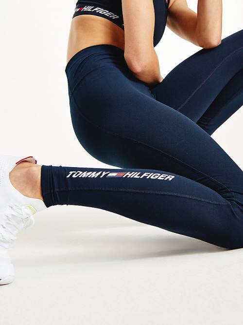 Legginsy Tommy Hilfiger Sportowe Full Length Graphic Damskie Niebieskie | TH281VBY