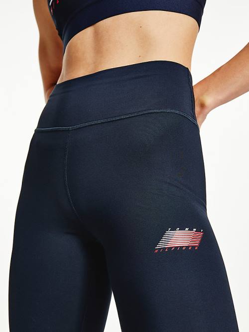 Legginsy Tommy Hilfiger Sportowe TH Cool Flag Damskie Niebieskie | TH945LSG