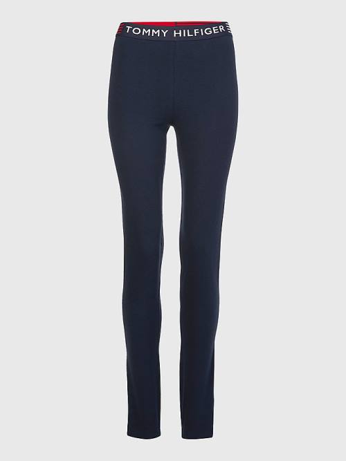 Legginsy Tommy Hilfiger TH Stretch Logo Waistband Full Length Damskie Niebieskie | TH359SPL