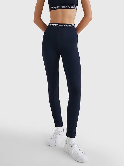 Legginsy Tommy Hilfiger TH Stretch Logo Waistband Full Length Damskie Niebieskie | TH359SPL