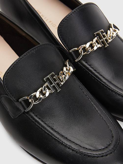 Loafersy Tommy Hilfiger Chain Skórzane Damskie Czarne | TH185AMG