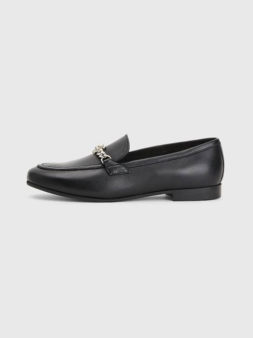 Loafersy Tommy Hilfiger Chain Skórzane Damskie Czarne | TH185AMG