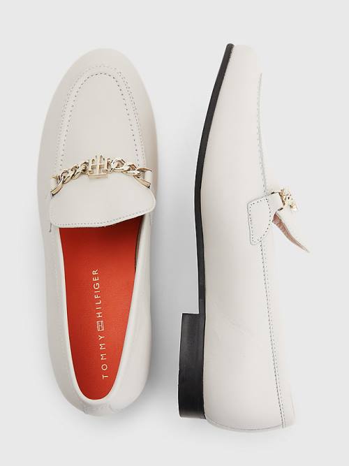 Loafersy Tommy Hilfiger Chain Skórzane Damskie Beżowe | TH417CFB