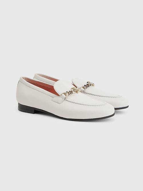 Loafersy Tommy Hilfiger Chain Skórzane Damskie Beżowe | TH417CFB