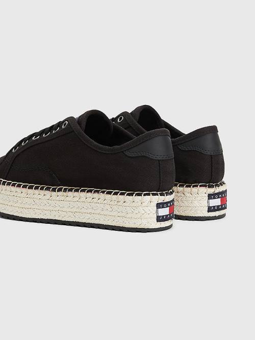 Loafersy Tommy Hilfiger Essential Koronkowe-Up Flatform Espadrilles Damskie Czarne | TH082LWM