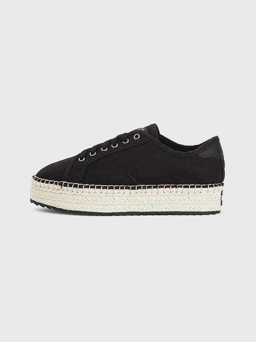 Loafersy Tommy Hilfiger Essential Koronkowe-Up Flatform Espadrilles Damskie Czarne | TH082LWM