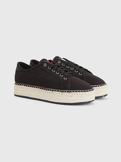 Loafersy Tommy Hilfiger Essential Koronkowe-Up Flatform Espadrilles Damskie Czarne | TH082LWM