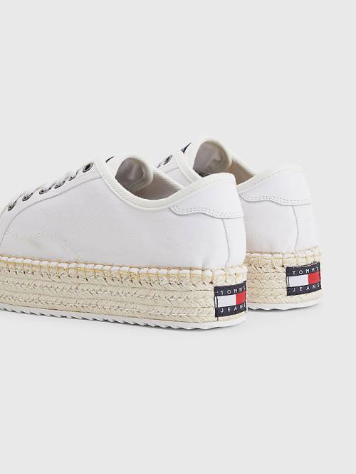 Loafersy Tommy Hilfiger Essential Koronkowe-Up Flatform Espadrilles Damskie Białe | TH196QLS