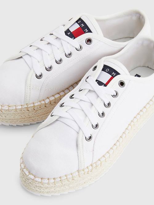 Loafersy Tommy Hilfiger Essential Koronkowe-Up Flatform Espadrilles Damskie Białe | TH196QLS