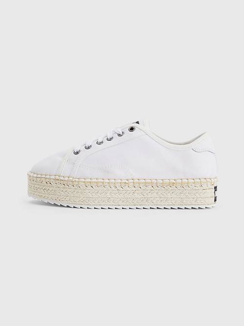 Loafersy Tommy Hilfiger Essential Koronkowe-Up Flatform Espadrilles Damskie Białe | TH196QLS