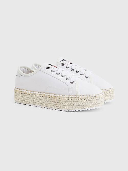 Loafersy Tommy Hilfiger Essential Koronkowe-Up Flatform Espadrilles Damskie Białe | TH196QLS